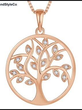 925 Sterling Silver Tree of Life Pendant Necklace with CZ Birthstone for Women